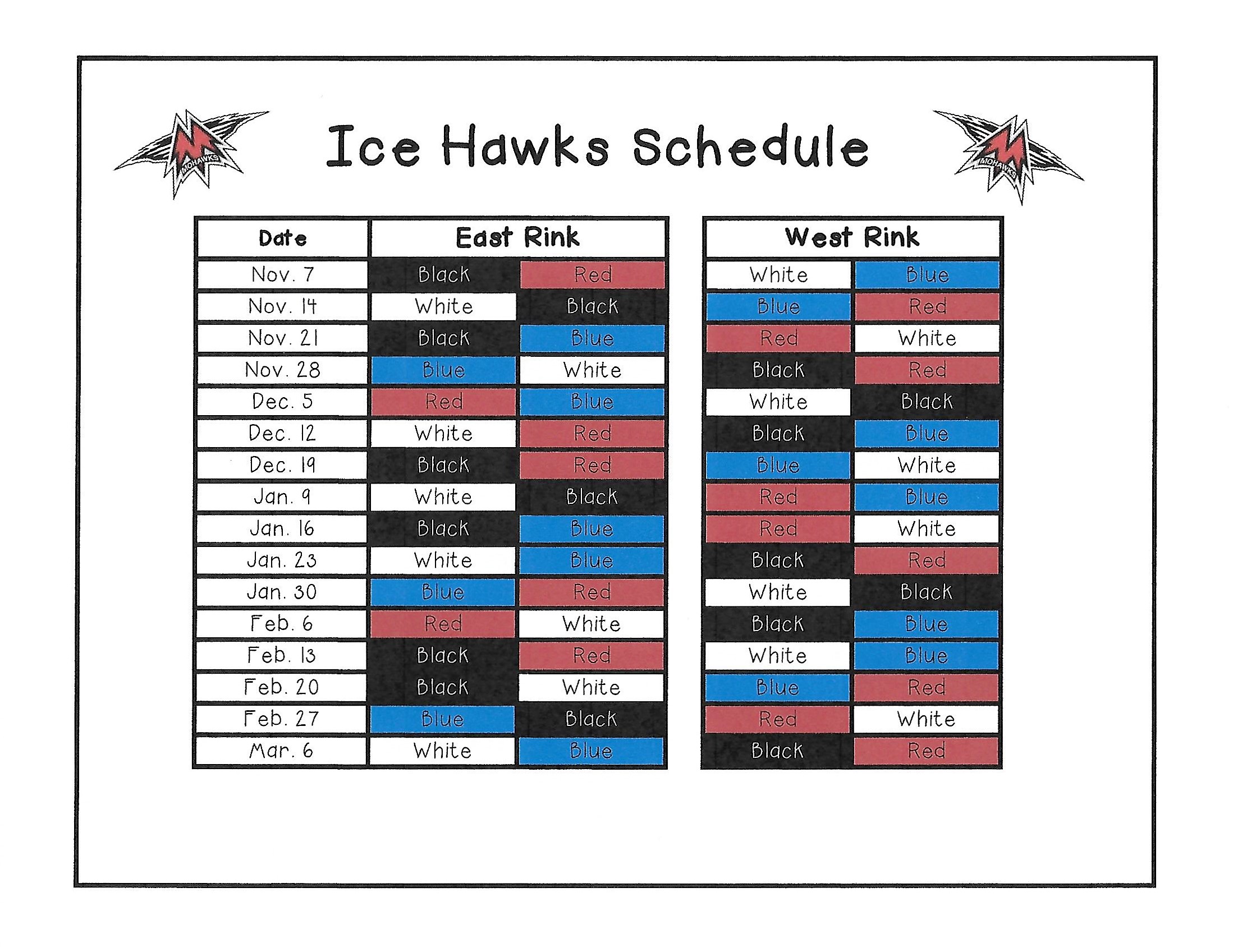 Ice Hawk Game Schedule